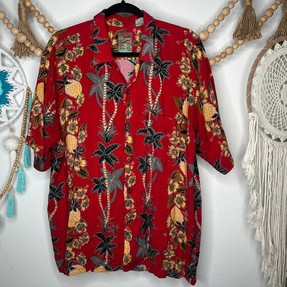 Vintage Other - Vintage Pineapple Connection Red Tropical Print Button Down